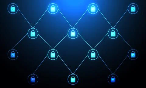 Secure Blockchain Network with Encrypted Digital Nodes and Data Protection .. Stock Illustration