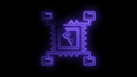 Secure blockchain network with glowing key symbol and data nodes for digital Stock Footage 322960540