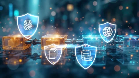 Secure Blockchain Payment System with Encrypted Data.Smart Contracts.Cyber s Stock Footage 305158088