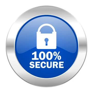 Secure blue circle chrome web icon isolated. Stock Illustration
