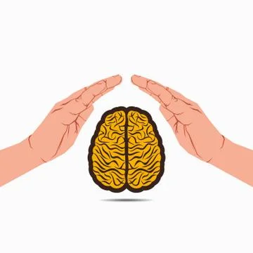 Secure brain under hand or save knowledge concept vector Stock Illustration