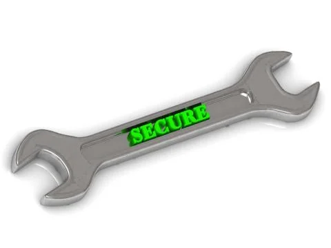 SECURE bright volume letter on silver key instrument on white background Stock Illustration