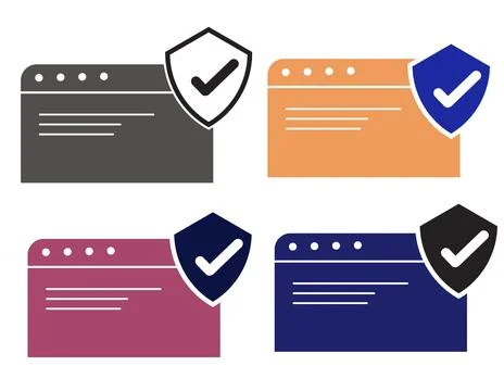 Secure Browser Window Icons With Shield and Checkmark Symbols Representing .. Illustrazione stock