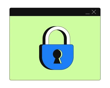 Secure browser window with padlock 2D cartoon object Illustrazione stock