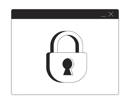 Secure browser window with padlock 2D line object 库存插图