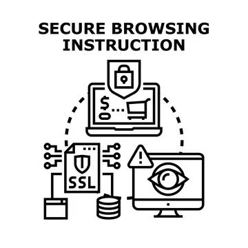 Secure browsing instruction diagram protecting online data Stock Illustration