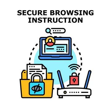 Secure browsing protection instruction internet security concept Stock Illustration