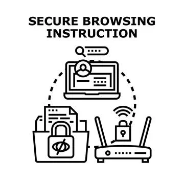Secure browsing protection instruction internet security concept Illustrazione stock