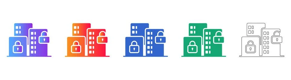 Secure Building Infrastructure and Server Icons Stock Illustration