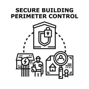 Secure building perimeter control system planning installation Stock Illustration