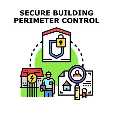 Secure building perimeter control system planning installation Stock Illustration