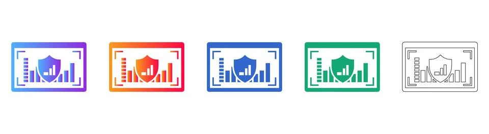 Secure Business Analytics Shield Icons Stock Illustration