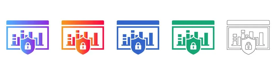 Secure Business Data Analysis Icons Illustrazione stock