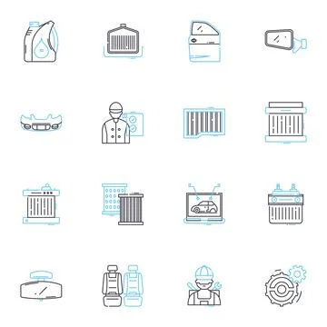 Secure a car linear icons set. Lock, Alarm, GPS, Key, Park, Safe, Track line Ilustración de archivo