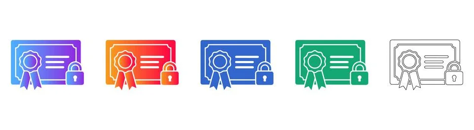Secure Certificate and Official Document Icon Set 库存插图