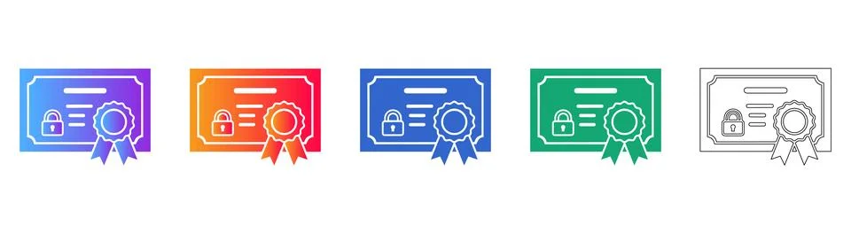Secure Certificate Icons Set Stock Illustration
