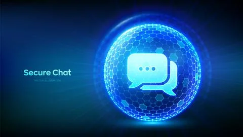 Secure chat. Private data protection. Chatting, message box. Protected soci.. Stock Illustration