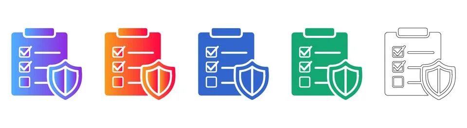 Secure Checklist and Data Protection Policy Icons Stock Illustration
