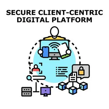 Secure client centric digital platform connecting various devices 스톡 일러스트