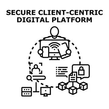 Secure client centric digital platform connecting various devices Stock Illustration