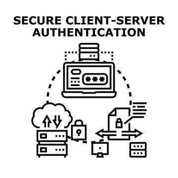 Secure client server authentication process accessing data Stock Illustration
