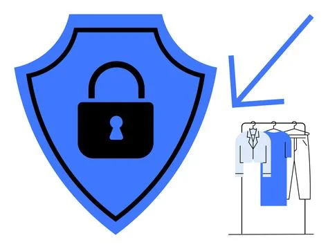 Secure Clothing Management Concept with Shield and Lock Symbol Stock Illustration