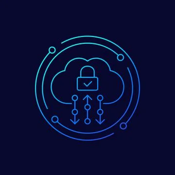 Secure cloud access or protected hosting line icon Stock Illustration