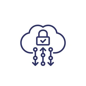 Secure cloud access, protected hosting line icon Illustrazione stock