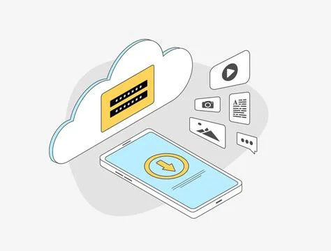 Secure cloud and file backup services. Online cloud storage backup for emails Stock Illustration