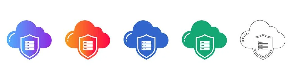 Secure Cloud Computing and Data Protection Icons Collection 스톡 일러스트