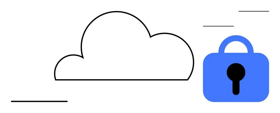 Secure Cloud Computing Concept with Cloud Outline and Blue Lock Symbol Stock Illustration