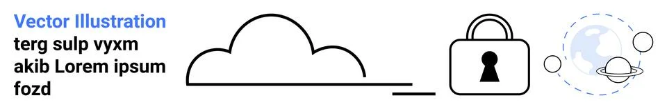 Secure Cloud Computing Concept with Lock and Text Elements for Data Protect.. Illustrazione stock