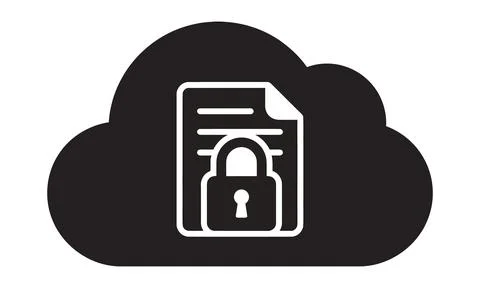 A secure cloud computing icon with a locked file document Stock Illustration