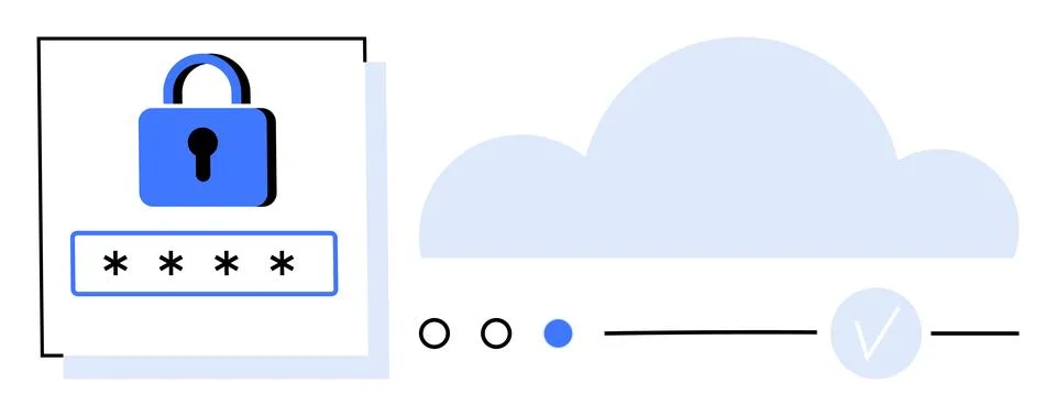 Secure Cloud Computing with Password Protection and Verification Process Illustrazione stock