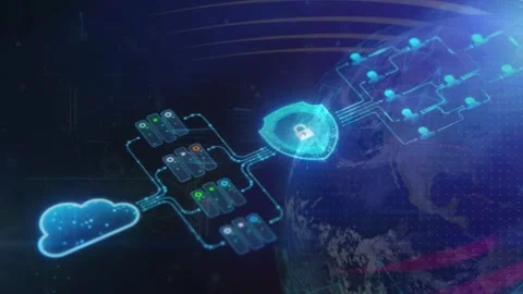 Secure Cloud Computing Server Flow Diagram to Globe Stock Footage 336900802