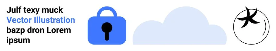 Secure cloud computing visual with blue lock icon, light blue cloud, abstract イラスト素材