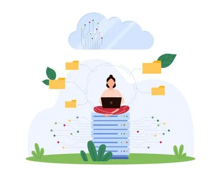 Secure cloud data platform, system infrastructure with firewall to access by Stock Illustration