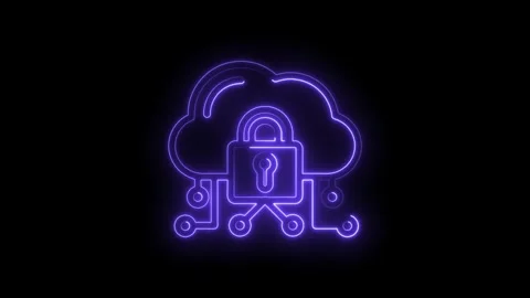 Secure cloud data protection concept neon icon glowing on black background .. Stock Footage 346138965