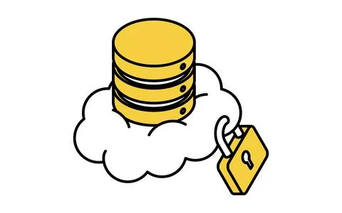 Secure cloud data server isometric line icon with database stack and securi.. Stock Illustration