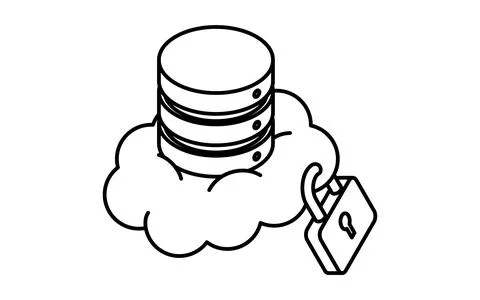 Secure cloud data server isometric line icon with database stack and securi.. Stock Illustration