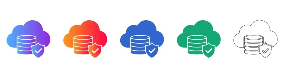 Secure Cloud Database Storage Icon Set Stock Illustration