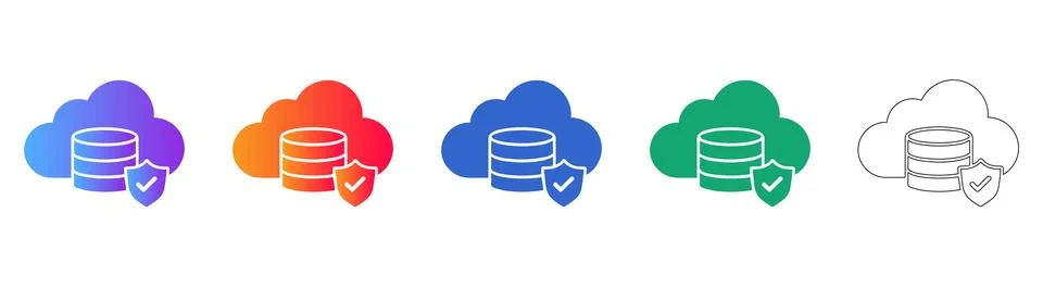 Secure Cloud Database Storage Icons Stock Illustration