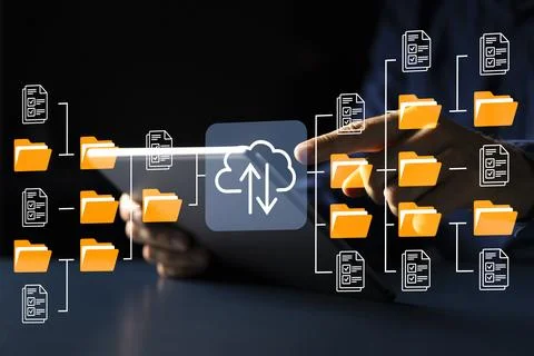 Secure Cloud Server Access: African-American IT Consultant Managing Online File 写真素材