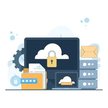 Secure cloud servers with data storage and password authentication concept イラスト素材