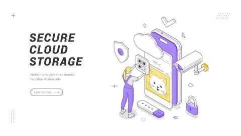 Secure Cloud Storage And Data Protection Isometric Vector Illustration Bann.. 스톡 일러스트
