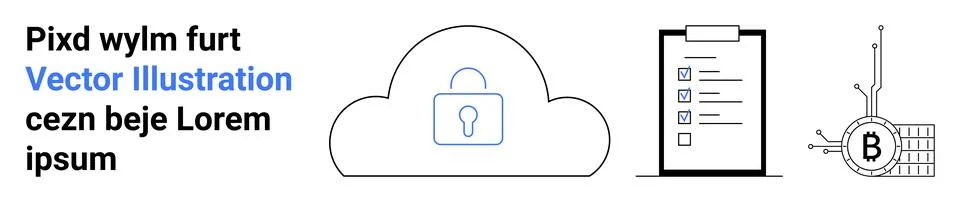 Secure Cloud Storage, Checklist, and Cryptocurrency with Blockchain Vector .. Stock Illustration
