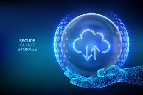 Secure Cloud Storage. Cloud computing. Cloud icon inside transparent protec.. Stock Illustration