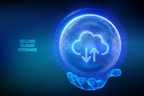 Secure Cloud Storage. Cloud icon inside transparent protection sphere shiel.. イラスト素材