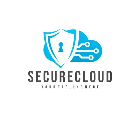 Secure cloud storage, cloud, shield and circuit, logo design Stock Illustration