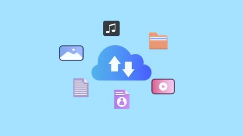 Secure Cloud Storage &amp; Computing Animation. File Sharing with Cloud Tech. Stock Footage 311318364